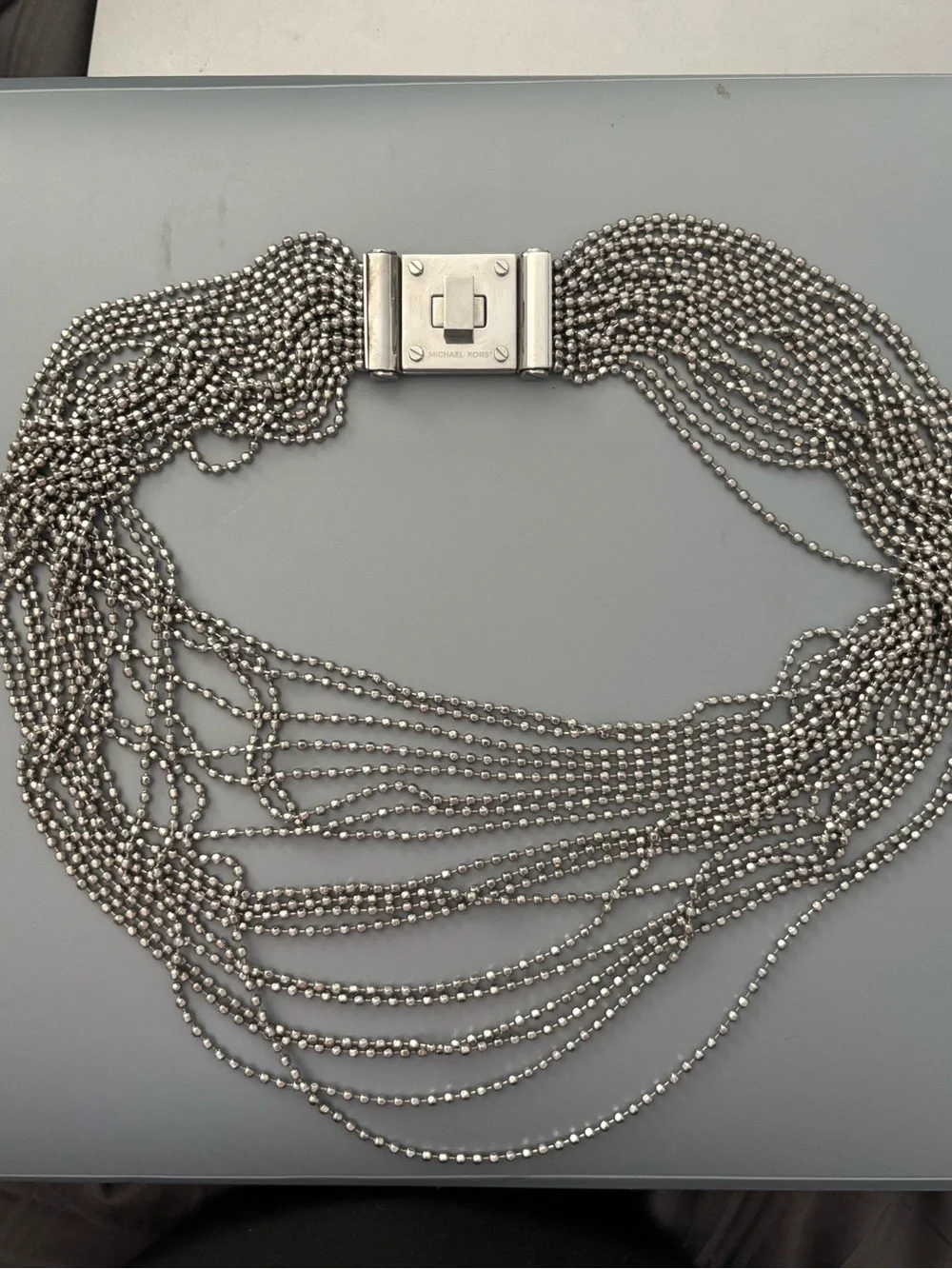 Michael Kors Silver Multi-Strand Beaded Statement Necklace